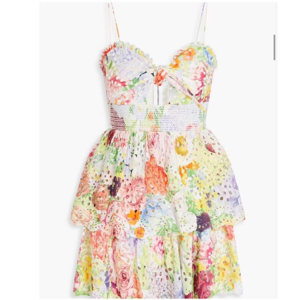Alice + Olivia fina eyelet tiered floral mini dress